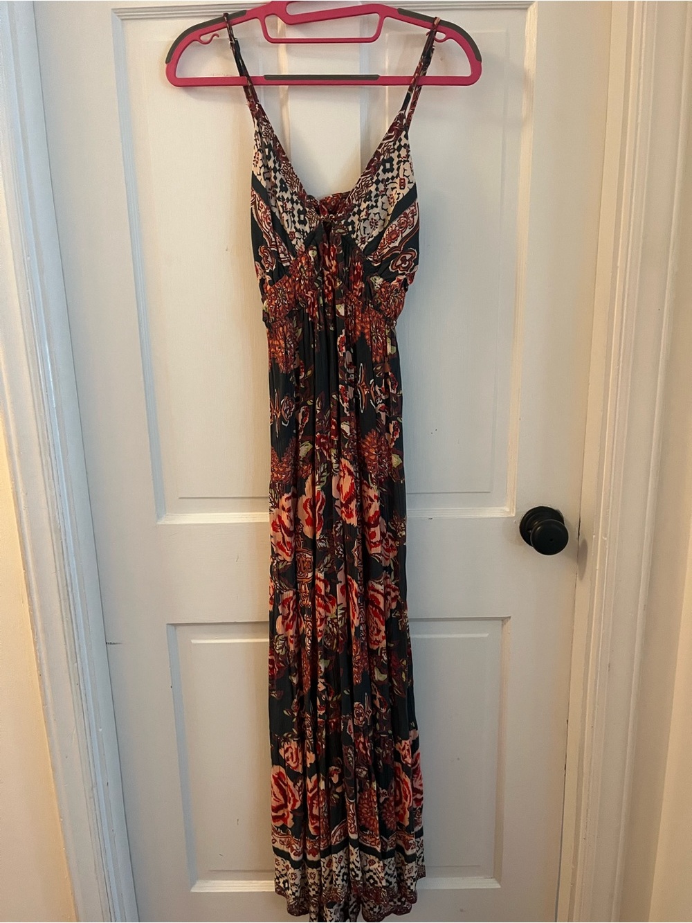 Angie Green Maxi Dress With Red Floral Print
